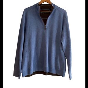Tommy Bahama Blue Brown Men's Sweater 1/4 zip reversible